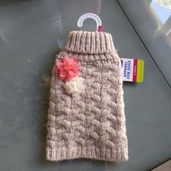 Top Paw Knitted Sweater Beige Flowers XS For Dogs Puppies