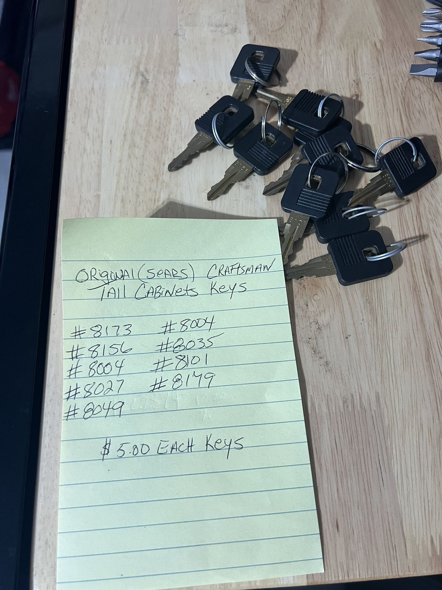 Sears Original Craftsman Cabinets Keys