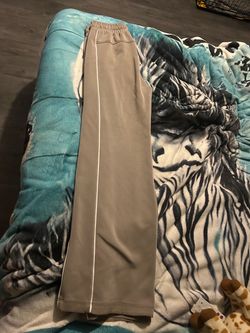 Tan Track Pants with White Side Stripe