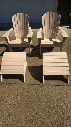 High-End Polywood-Style Adirondack Chairs & Ottomans Set - 4 PC Seaside Casual