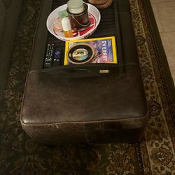 Leather Ottoman With Tray 