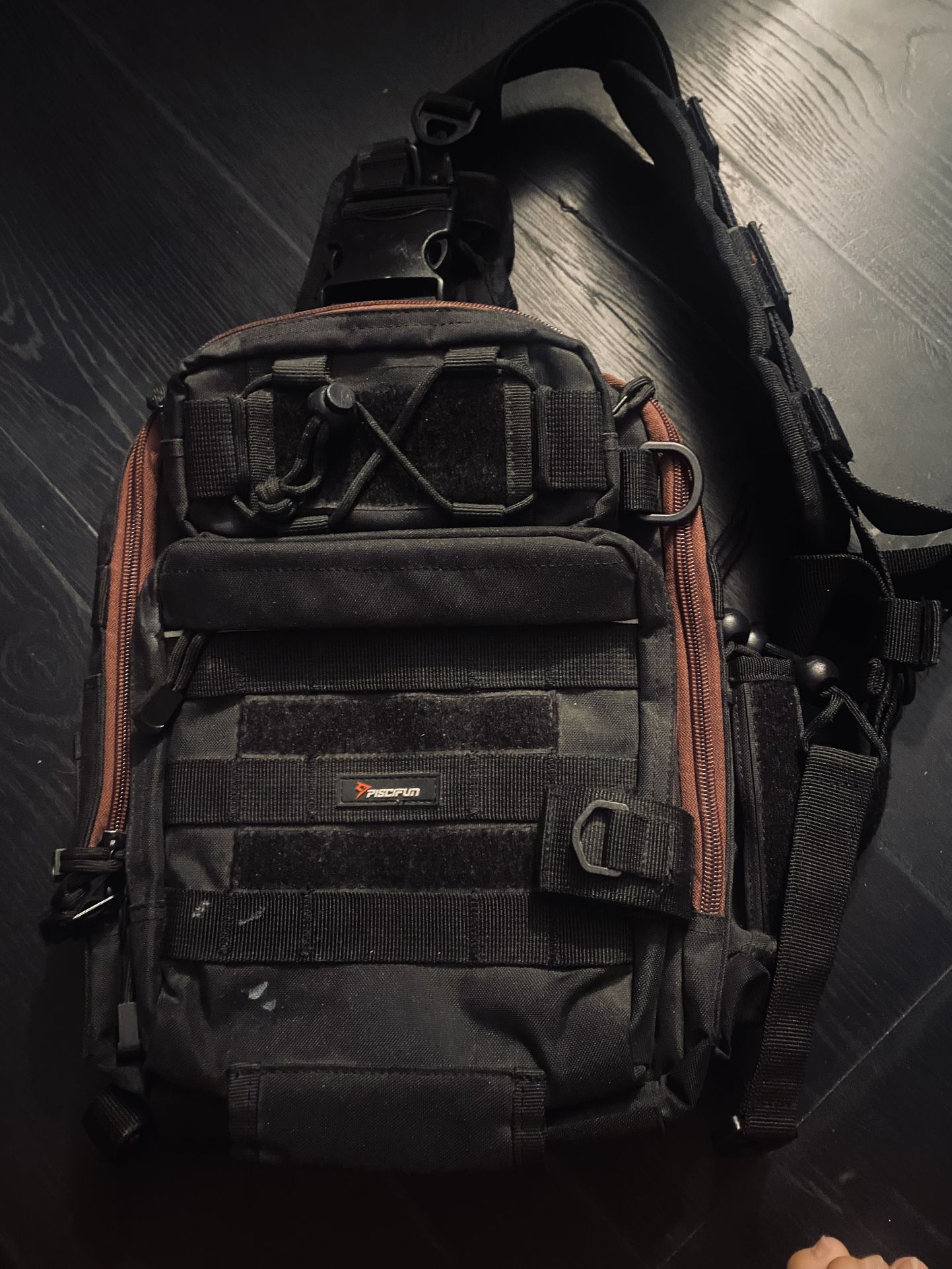 Piscifun Tackle Bag With Rod & Gear Holder - Lightweight Sling Storage Bag, Outdoor Shoulder Pack for Fishing, Hiking, Hunting 