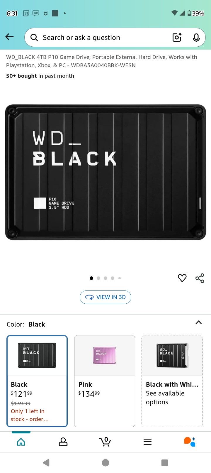 BRAND NEW/FACTORY SEALED WD_BLACK 4TB P10 Game Drive, Portable External Hard DRIVE W 1/MO NITRO