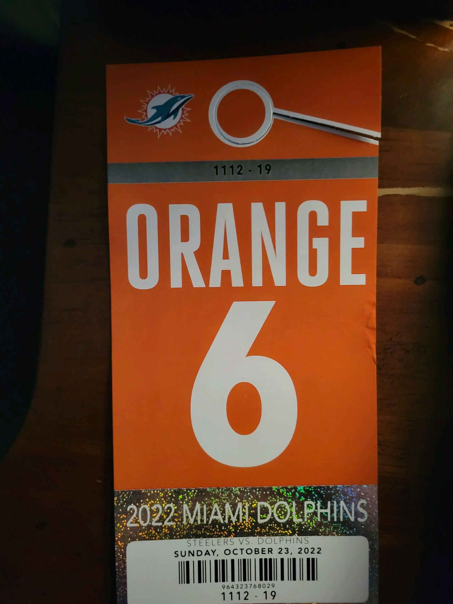 Miami Dolphins Orange Parking Pass