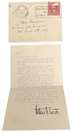 1920’s Arthur A Everts co. Dallas jewelry welcoming a new resident letter