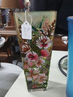 Hummingbird art glass vase on sale