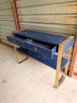 Blue and gold metal entry table