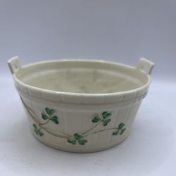 Belleek Shamrock Black Mark (1(contact info removed)) Open Butter Tub 4 1/2" Wide