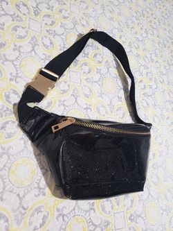 Black Glitter Fanny Pack Belt Bag: Like New Black Glitter Fanny Pack/ Belt Bag With Gold Tone Zipper & Buckle And Adjustable Black Strap!