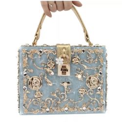 Women Evening Clutch Acrylic Square Box Bag with Rhinestones Shoulder Bag Crossbody Bag Handbag, White