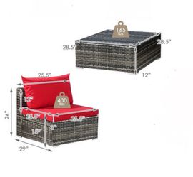 New 2 Pieces Patio Rattan Furniture Set Sectional Sofa Garden Cushion and table . Dimension of coffee table: 28.5" x 28.5" x 12" (L x W x H) and Dimen