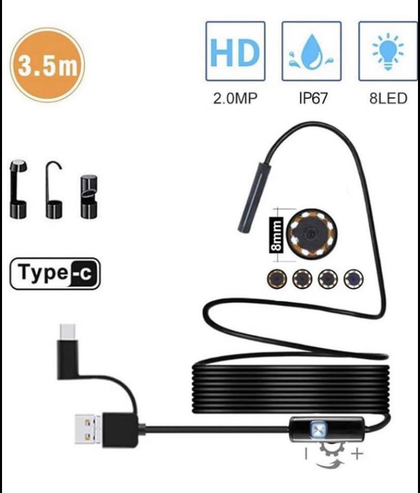 USB Inspection Camera Endoscope Type C Borescope, 2.0 MP HD Camera with 8 LEDs for Android Smartphone and Windows Devices (11.5FT)