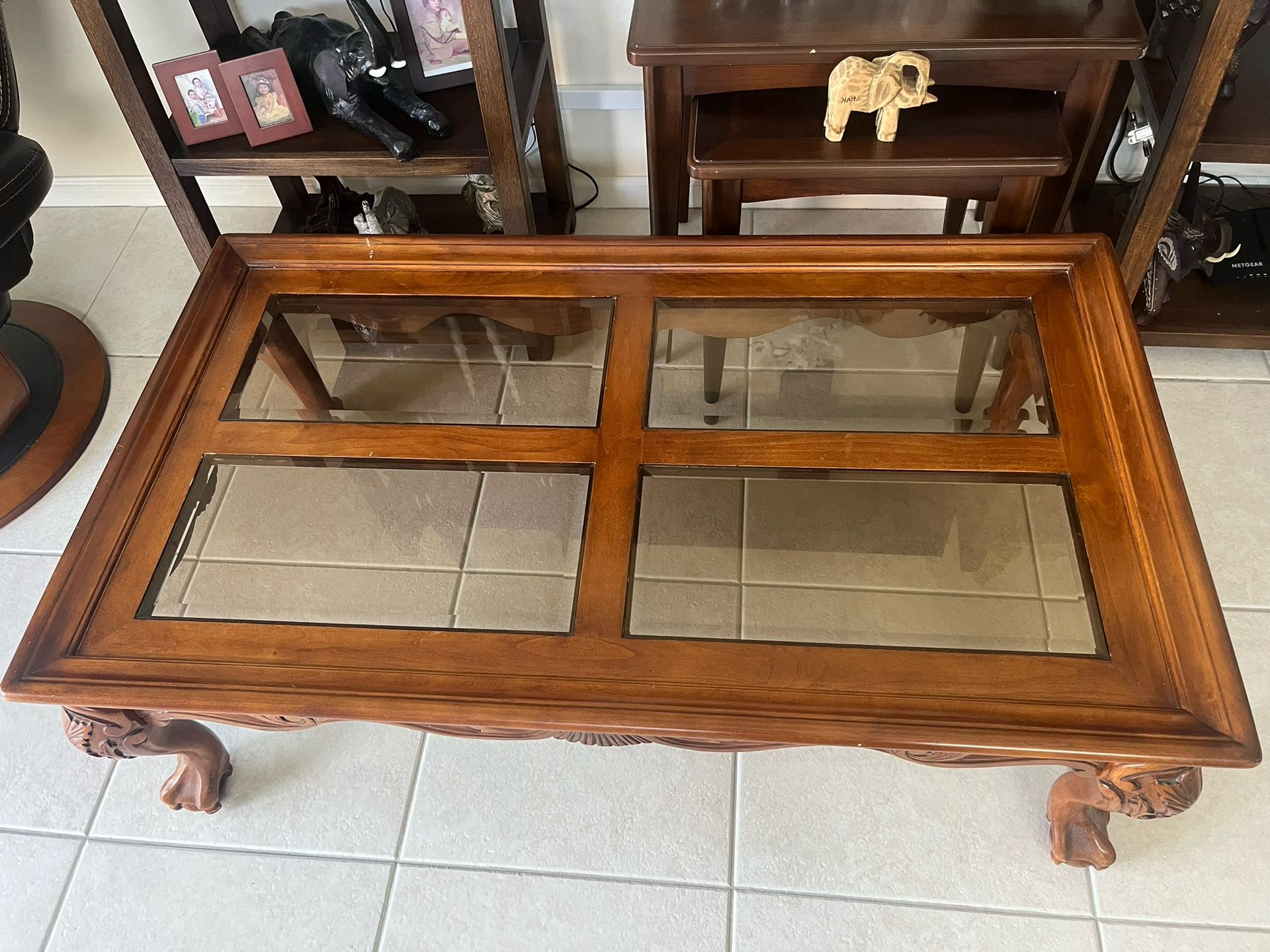 3 Wooden Tables with Glass Top