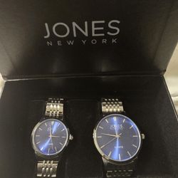 HIS / HERS NEW YORK JONES SILVER WATCH SET