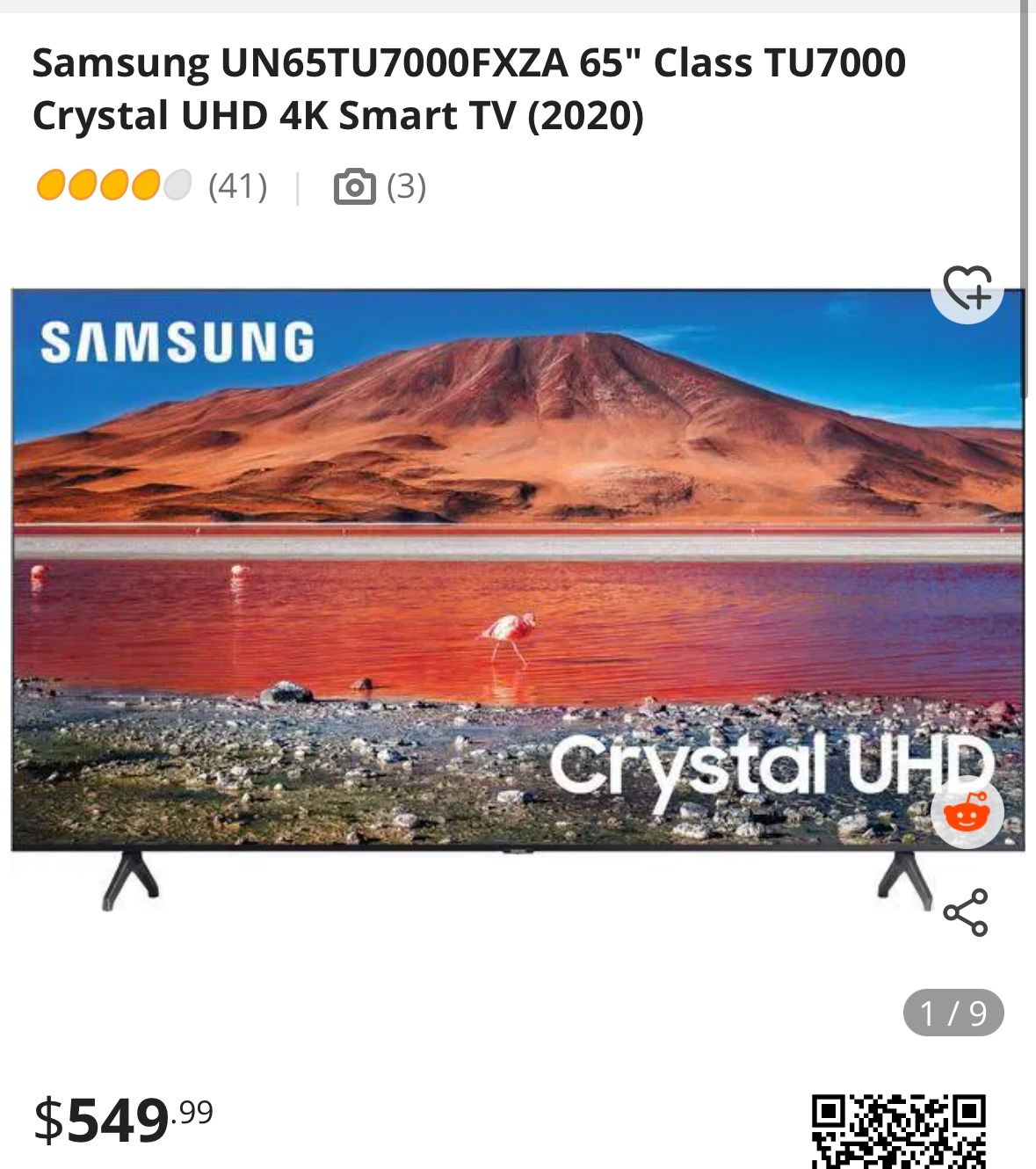Samsung Crystal UHD 65” TV With Wall Mount