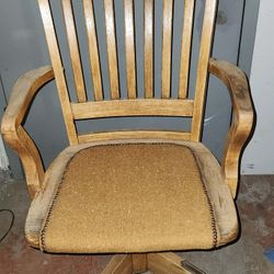 Antique Swivel Heavy Wood Office Desk