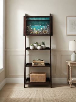 Dark Wood Ladder Bookshelf 4-Tier