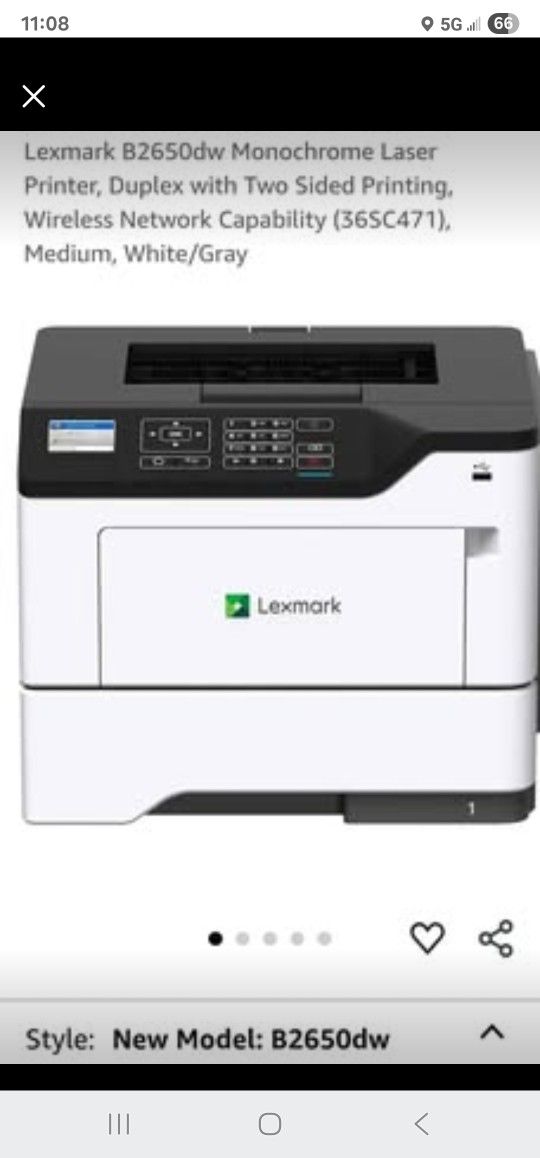 Lexmark B2650dw Monochrome Laser Printer, Duplex with Two Sided Printing, Wireless Network