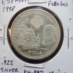 1998 Spain 2000 Pesetas Silver Coin 
