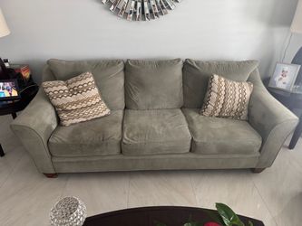 3-Seat Sage Green Microfiber Sofa with accent chairs