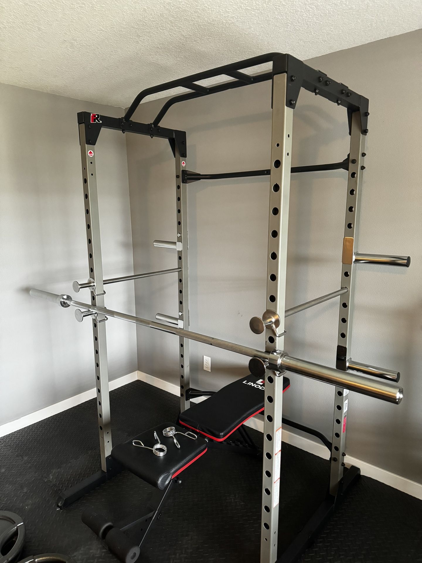 Fitness Reality Squat Rack Power Cage With Bench And 45lbs Olympic Bar