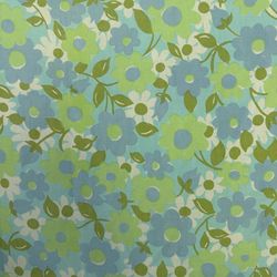 One vintage Bibb Twin Flat Sheet - Flower Power 1970's floral  Powder Blue, light blue lime green Made in USA  50/50