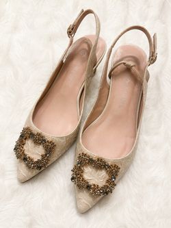 Embellished Pointed-Toe Slingback Flats