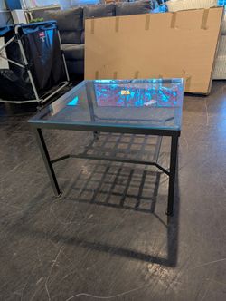 Modern Black Metal Frame Glass Top Square End Table