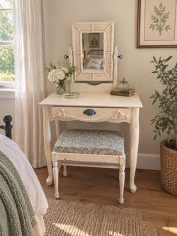 Vintage Vanity Desk with Mirror & Stool