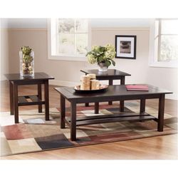 Lewis Occasional Table Set with Plank Style Shelves - Contains Cocktail Table & 2 End Tables - Contemporary - Medium Brown