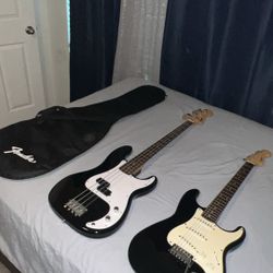 fender strato and bass 