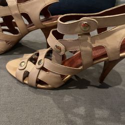 Size 8 Tan Leather High Heel Strappy Sandals