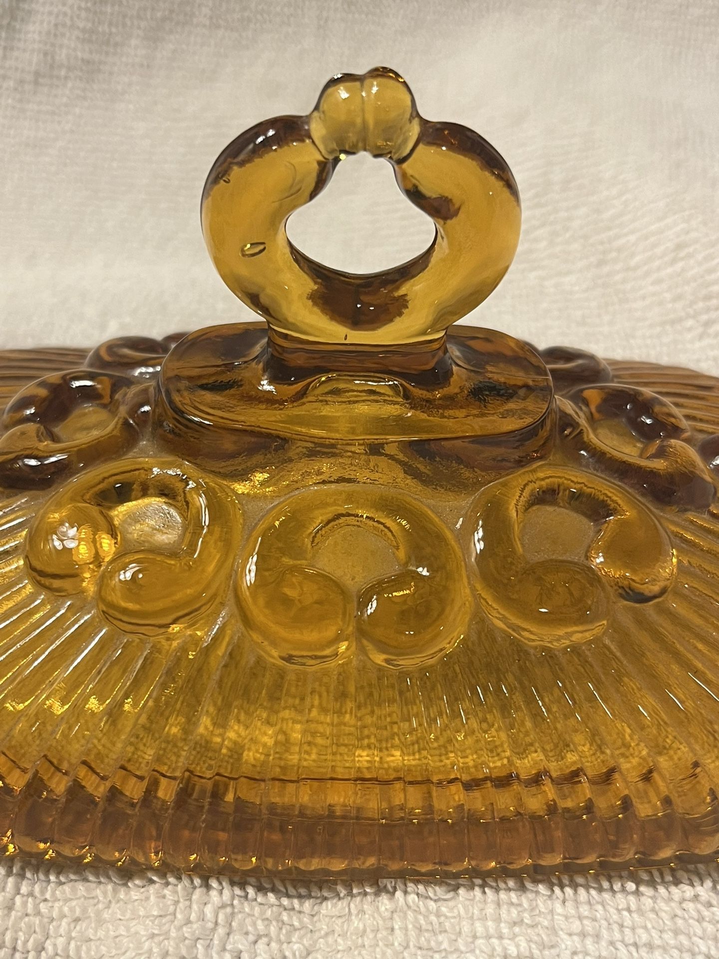 Vintage Indiana Glass Amber Footed Covered Candy Bowl
