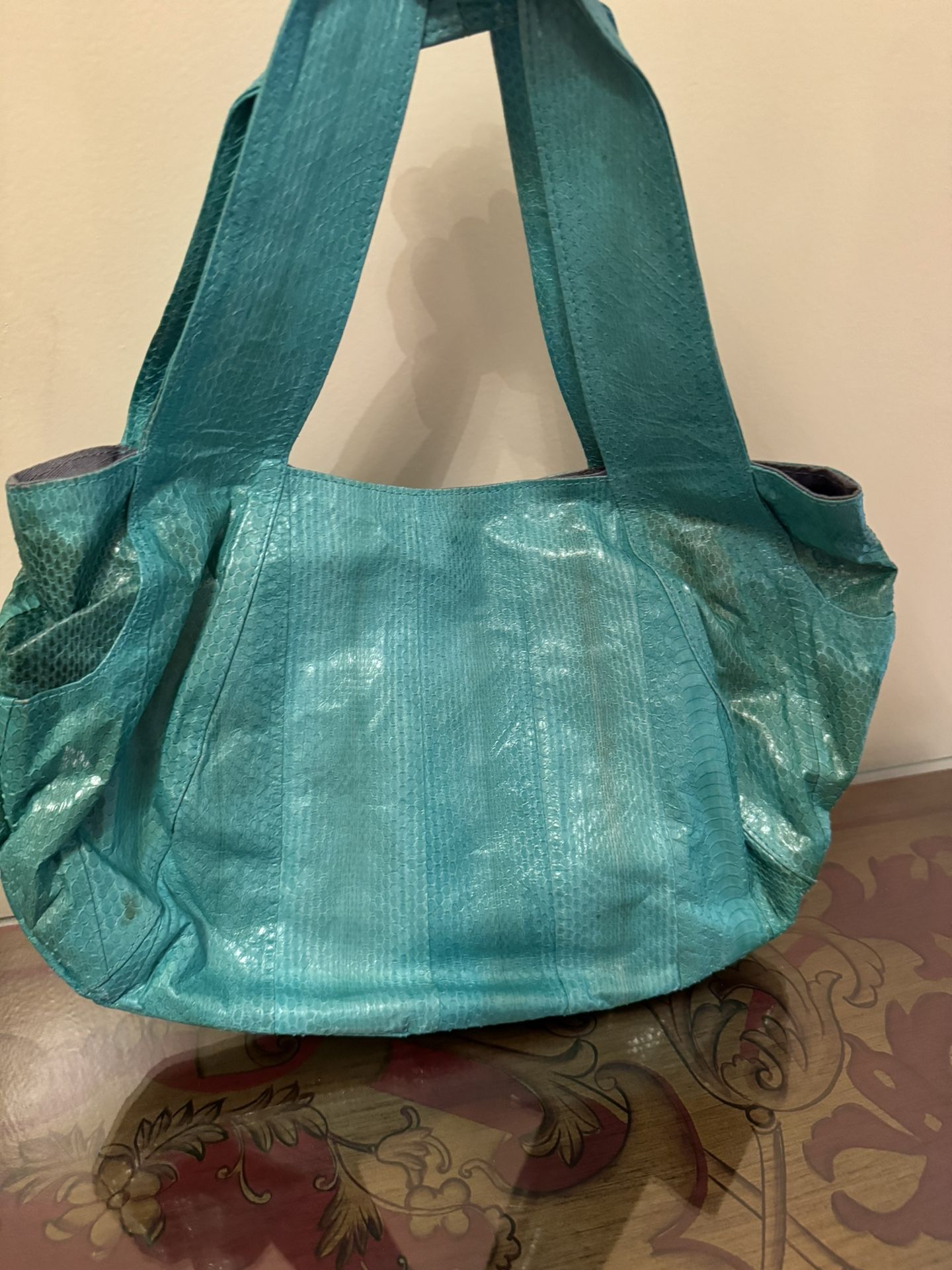 Dramatic Price Drop For Vintage, NEVER USED Turquoise Snakeskin Shoulder Bag By BEIRN