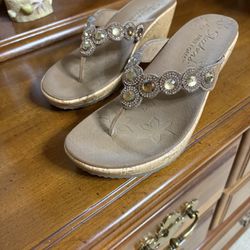 Skechers jeweled sandals with cork heel rarely worn