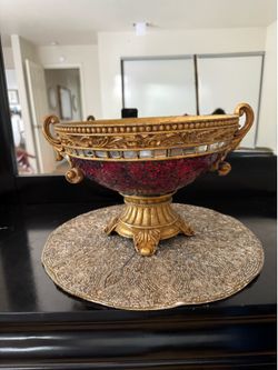 Large Decorative Gold Pedestal Bowl