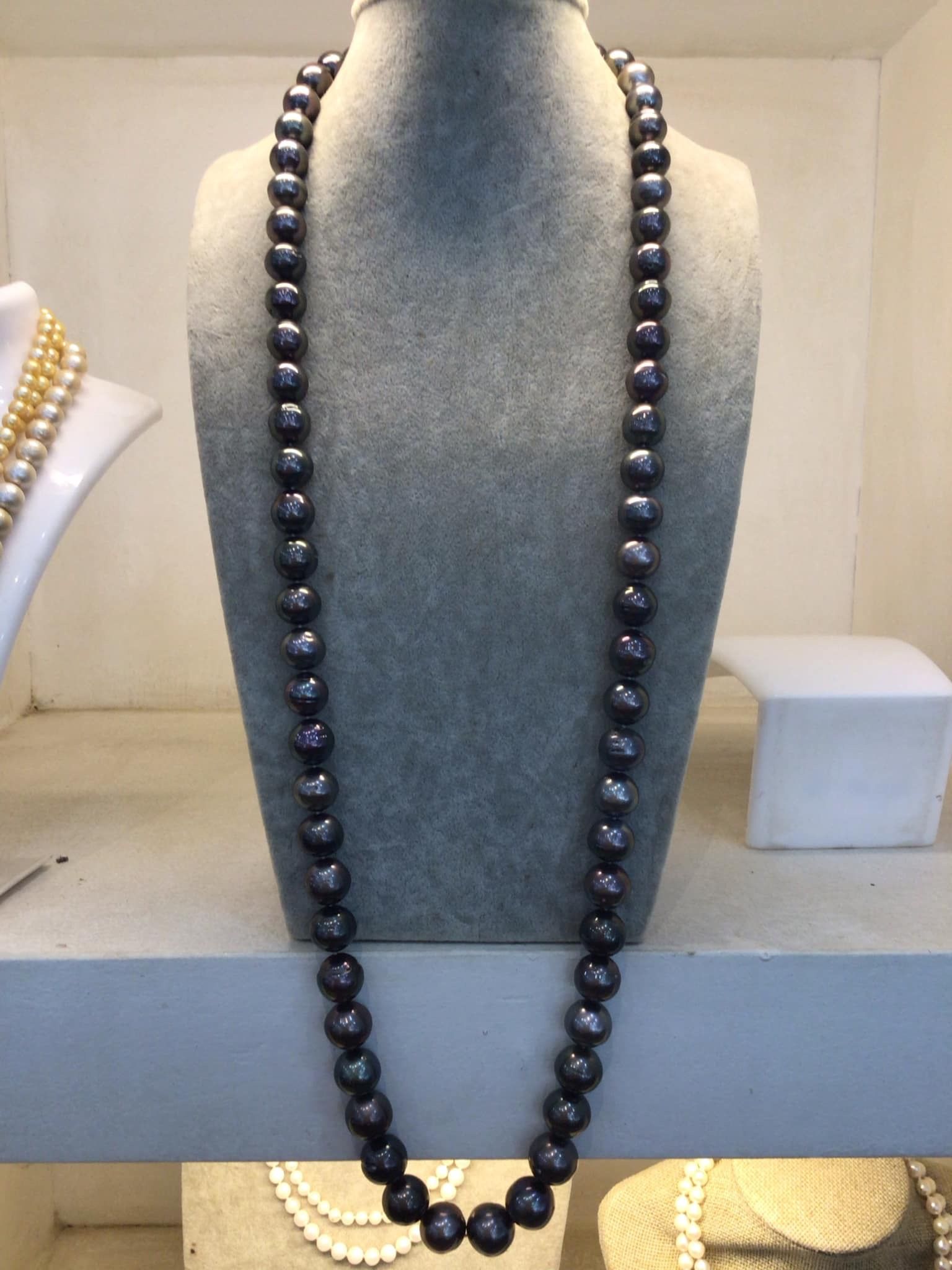 South Sea BLACK Tahitian Pearl Long Strand Necklace 36” Authentic 12-15mm Big pearls NEW