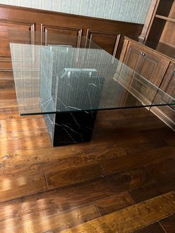 Glass Top Dining Table with Black Marble Base