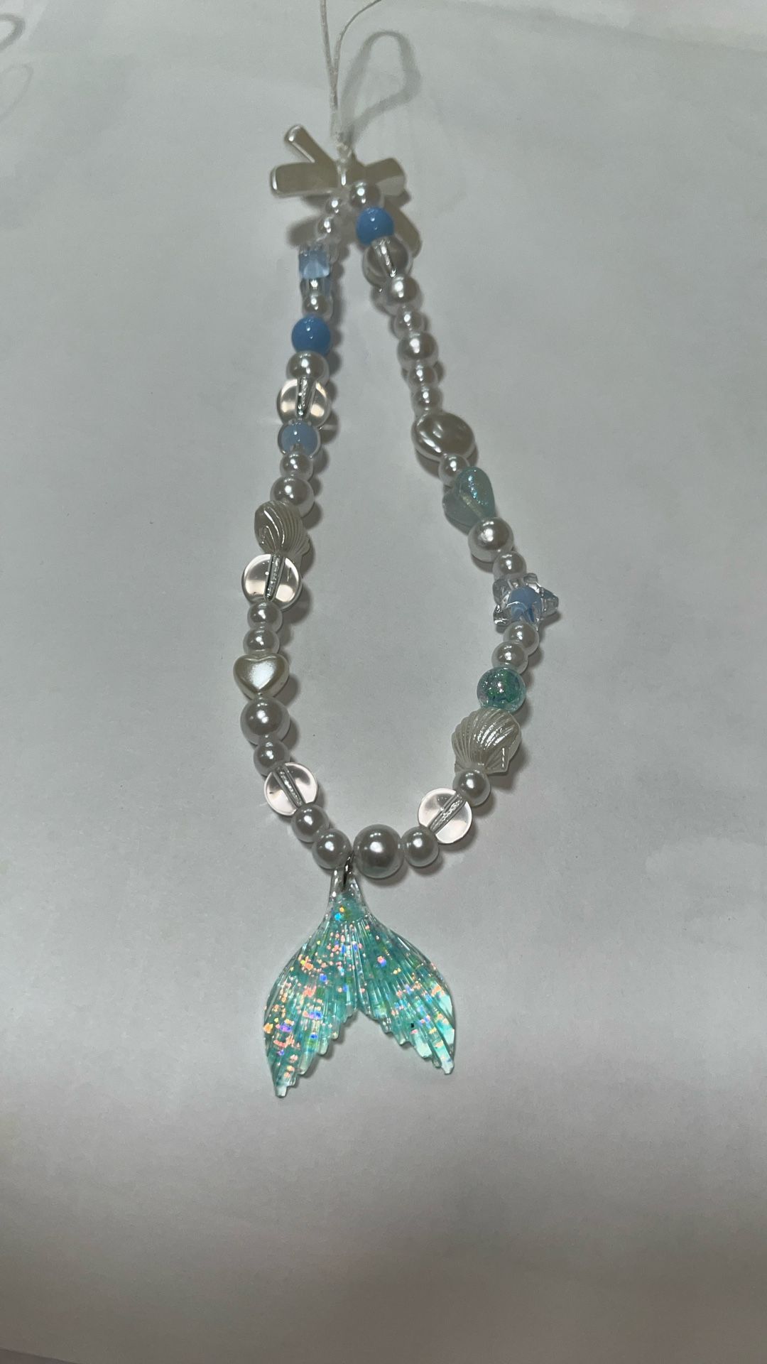 Handmade Mermaid Tail Phone Charm – Blue & Pearl Beads – Minor Flaw – $9.99