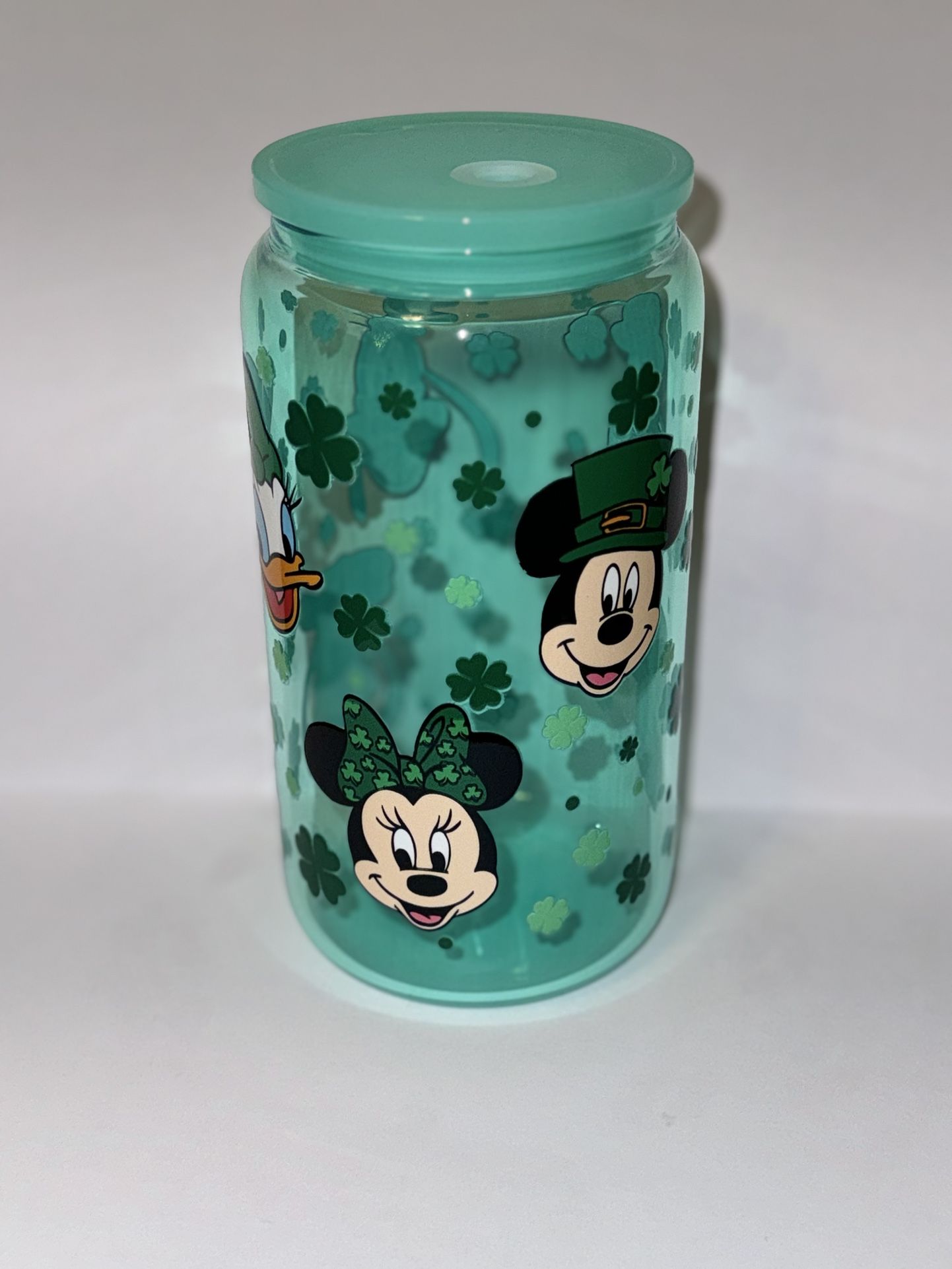 Custom Glass Can Cup 16oz St. Patrick’s Day Mickey
