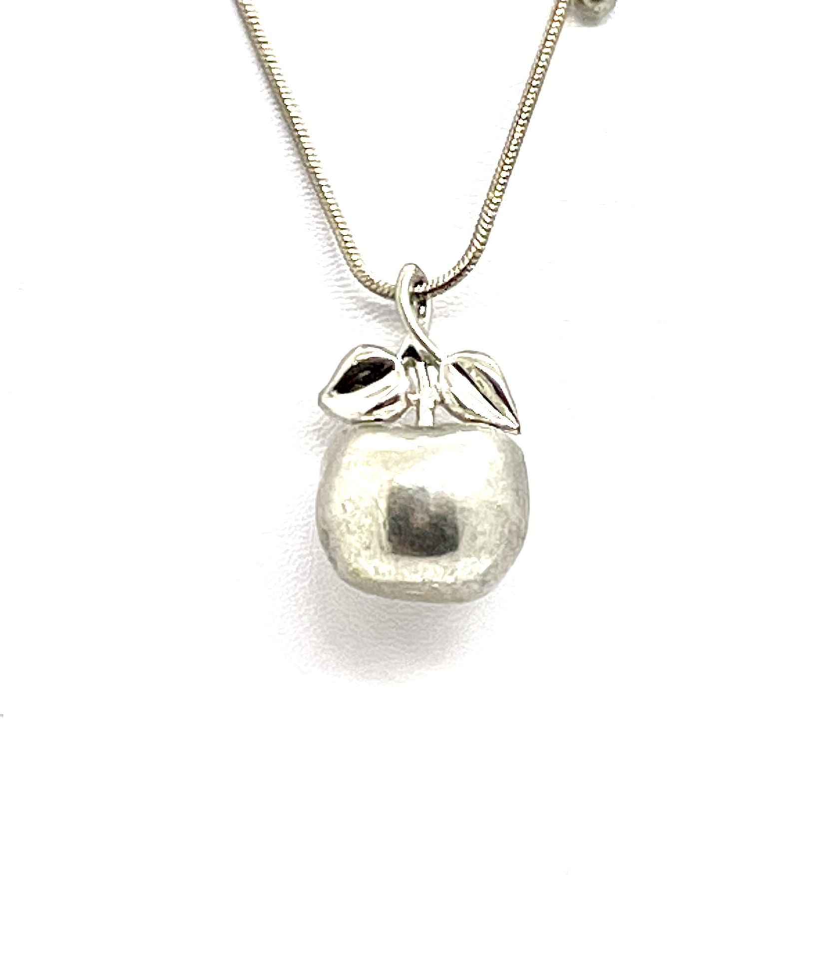 Long Silver Snake Chain With An Apple