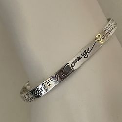 Sterling Silver ~5mm Wide Courage Inspirational Cuff Bracelet 