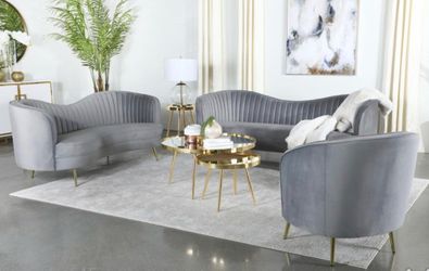Gray Velvet Sofa Set with Gold Legs Only $25 Down!!!