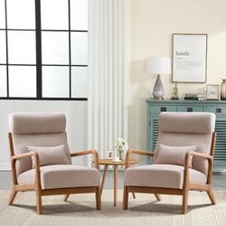  Accent Chair Set of 2 Mid Century Modern Upholstered Armchair with Wood Frame for Living Room Bedroom Study Room, Easy Assembly, Beige