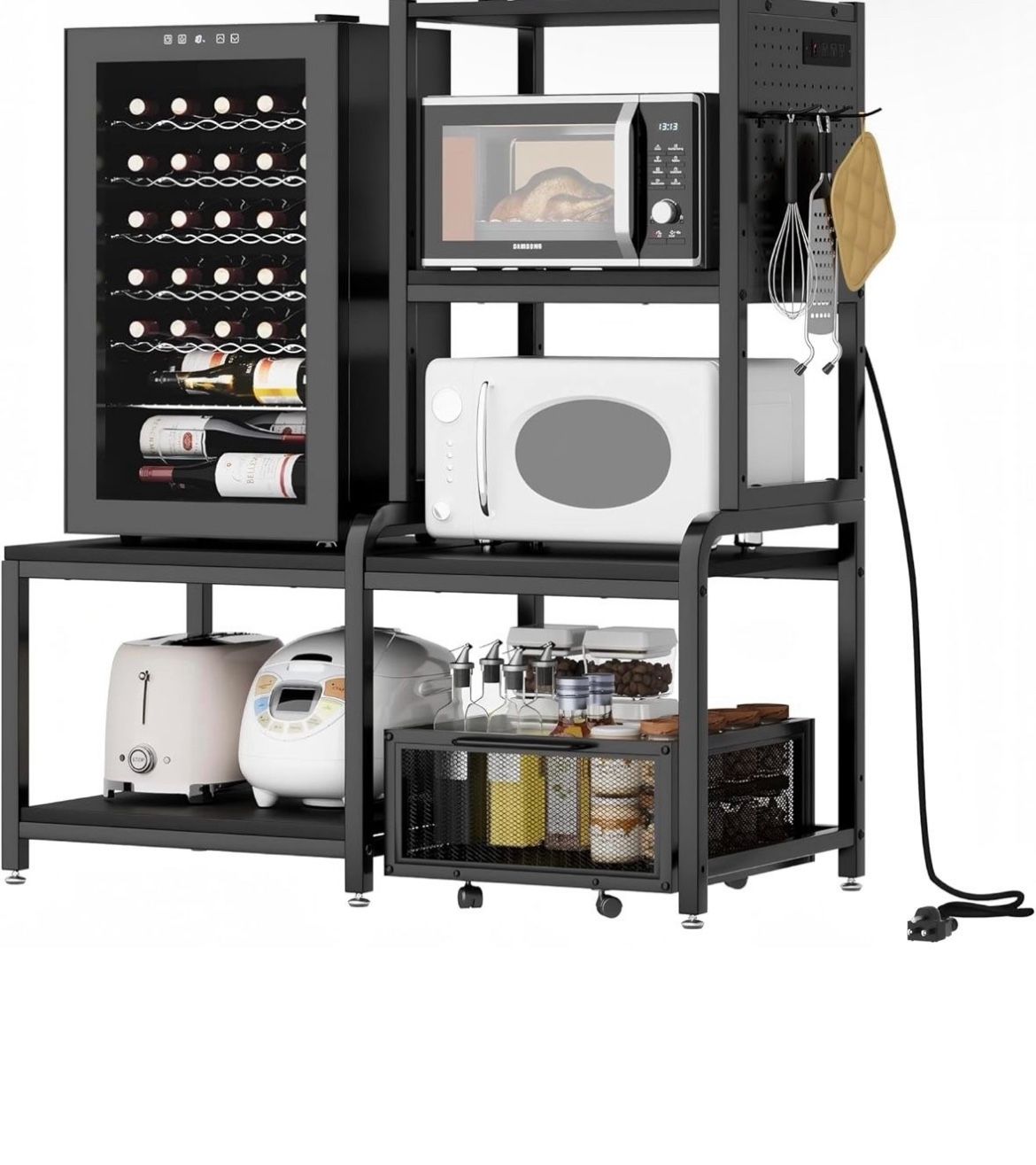 NEW Mini Fridge Stand with Storage,Mini Fridge Cabinet,Bakers Rack with Power Outlet ,Coffee Bar Cabinet,Microwave Oven Stand Rack with Large Capacity