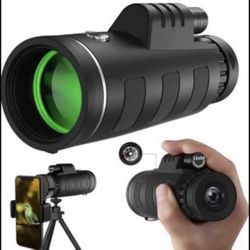Brandnew 40x60 High Definition Monocular Telescope with Smartphone Adapter, BAK4 Prism FMC Monocular with Clear Low Light Vision for Wildlife Hunting 