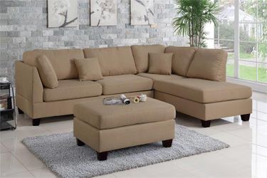 Reversible Sectional Set with Ottoman- Sand Color