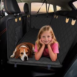 Dog Car Seat Cover for Back Seat, Waterproof Dog Seat Cover for Back Seat, Hard Bottom Back Seat Pet Cover for Dogs, Large-Space Hammock for Car Truck