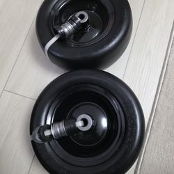 flat-free lawn mower tire and wheel assemblies