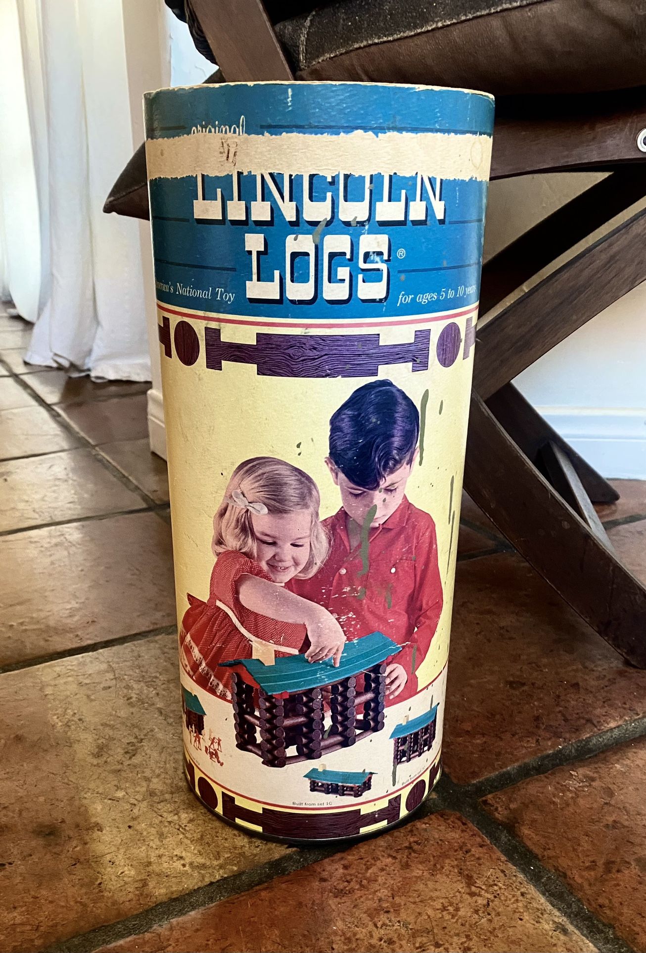 LINCOLN LOGS Playskool Original 3C Tub With 177 Construction Toy 1960s (156 Units Total)